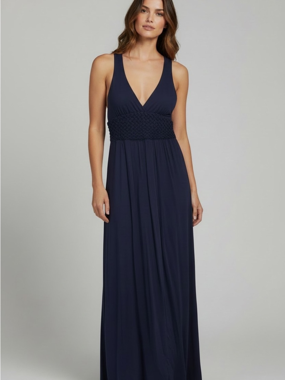 Maeve Navy V-Neck Smocked-Waist Maxi Dress